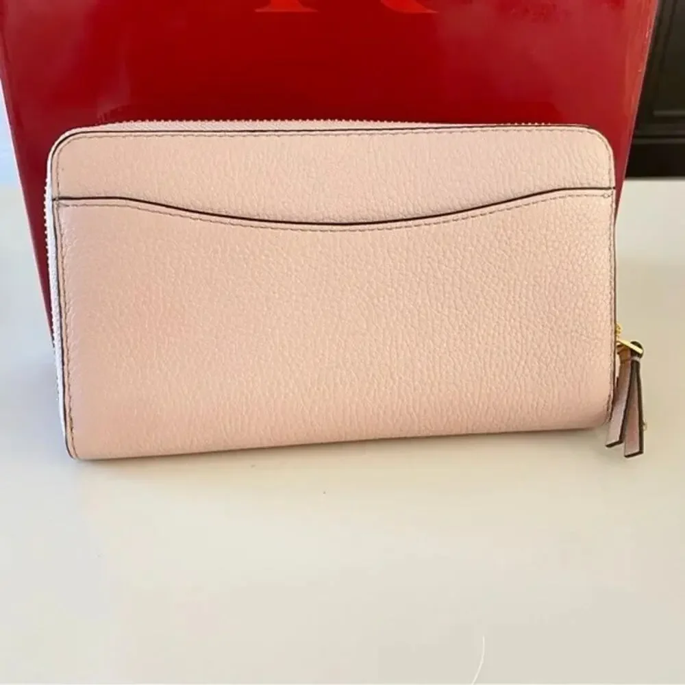 NEW Tory Burch Britten Shell Pink | Gold Hardware Leather Zip Continental Wallet